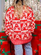 Candy Cane Sweater Christmas Check Round Neck Soft Women Red Pullover 8519de4d-f491-4dd3-9cf6-ec337d2c2fa3-Max Trendsi