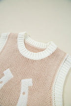 Knit Top Sleeveless Round Neck Horseshoe Contrast Sweater Vest 852193a6-13f2-42c9-92fb-afa5c2b190d5-Max-Origin Trendsi