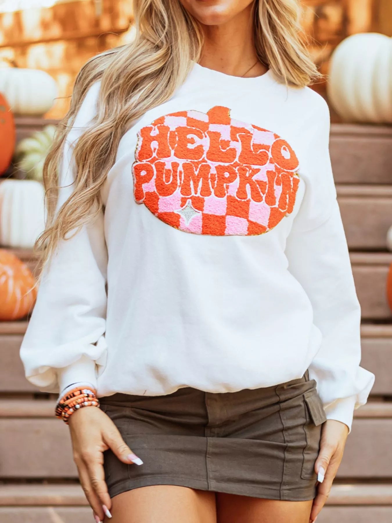 Halloween Women's Sweatshirt Pumpkin Patched Pattern White Long Sleeve Top White 8526a4fb-a0d5-45b5-99fc-fd78ac7247bd-Max-Origin Trendsi