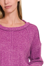 Zenana Women's Sweater Plum Brushed Hacci Exposed Seam Hi Low 852a58bc-b91b-44a3-82a4-85f4c777a1f3-Max-Origin Trendsi