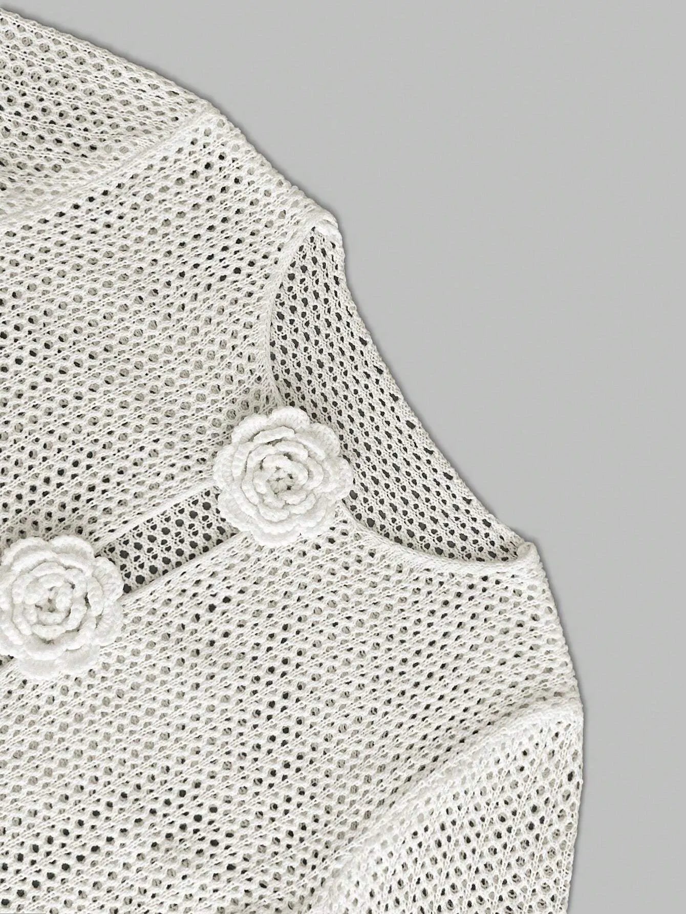 Knit Cover Up Ivory Crochet Cutout with Rose Appliques Long Sleeve 852dee36-5545-42f5-8bcf-f420ca62c311-Max-Origin Trendsi