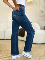 Denim Pants Judy Blue Plus Size Mid Rise Distressed Raw Hem Jeans 85486c2d-918f-4cf5-9fdd-785a2dc167dd-Max Trendsi