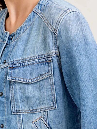 Cargo Denim Jacket Snap Down Women's Long Sleeve Cropped Outwear 8554d27b-1605-49b9-b7c1-b0ab2deb54b5-Min Trendsi