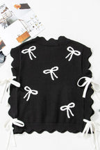 Women's Sweater Black Bow Side Ties Scalloped Hem Cap Sleeve 856b878e-23fd-45b7-95e0-a5e3a3b1ff25-Max-Origin Trendsi