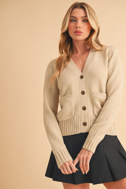 Aemi + Co Cardigan Pearl Knit Ribbed Hem V-Neck Long Sleeve Pocketed Pearl 8572d19a-01d4-4b08-9f27-5003426ee247-Max Trendsi