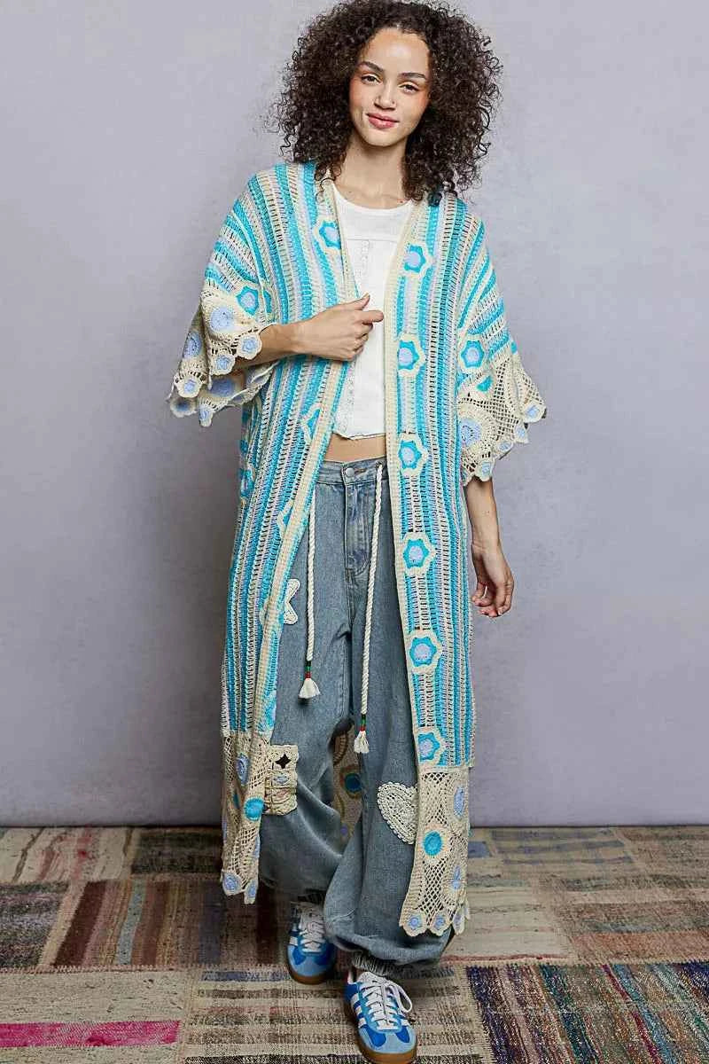 POL Crochet Longline Cardigan Sky Multi Striped and Floral Pattern 8573c765-2c37-4316-a3c5-a8848214664a-Max-Origin Trendsi