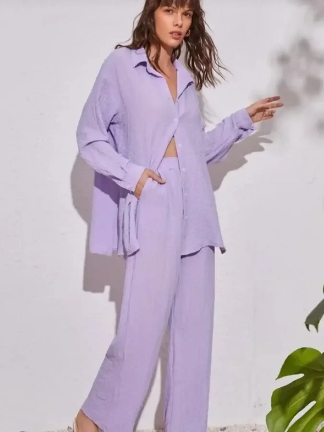 Women's Outfit Set Long Sleeve Shirt and Pants Set Pocketed Lightweight Two-piec 8575673998094c8cb6c3d94da64be1ea-Max-Origin Trendsi