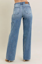 Judy Blue Baggy Jeans Women's V - Front Wasit Style Medium Washed Denim 8575d6bf0fcf444895a920fafff52ce8-Max-Origin Trendsi