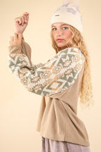 VERY J Printed Long Sleeve Round Neck Knit Top 8575e270-6e56-4c4b-a45d-daef9f885b73-Max Trendsi