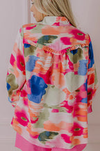 Women's Shirt Floral Pink Print Collared Ruffle Long Sleeve Blouse 857e3a51-ee75-437b-9e2e-319020dd0079-Max Trendsi