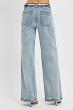 RISEN USA Straight Leg Jeans Women's Medium Wash Elastic Waist Drawstring Pocket 858a5a28-576f-4ed0-91e9-53c12855a101-Min Trendsi