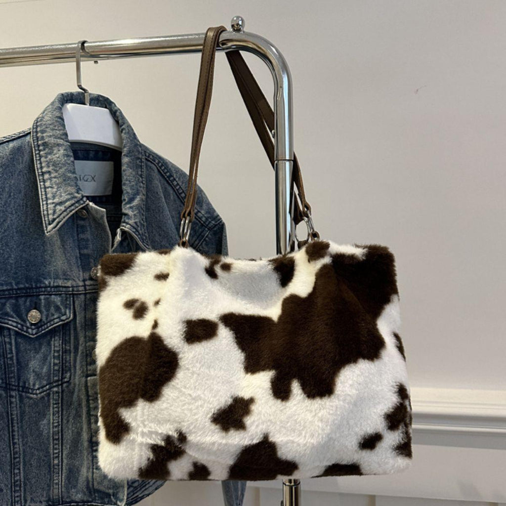 Furry Tote Handbag Large Cow Print Women Zipper Shoulder Bags 859829ea-a669-406b-9e35-62f20c391bbb-Max Trendsi