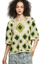POL Womens Crochet Top Olive Multi Color Pattern Short Sleeve with Border Accents OLIVE MULTI One Size 85a32ab4-c754-40bf-93ef-dce265793f3b-Max-Origin Trendsi