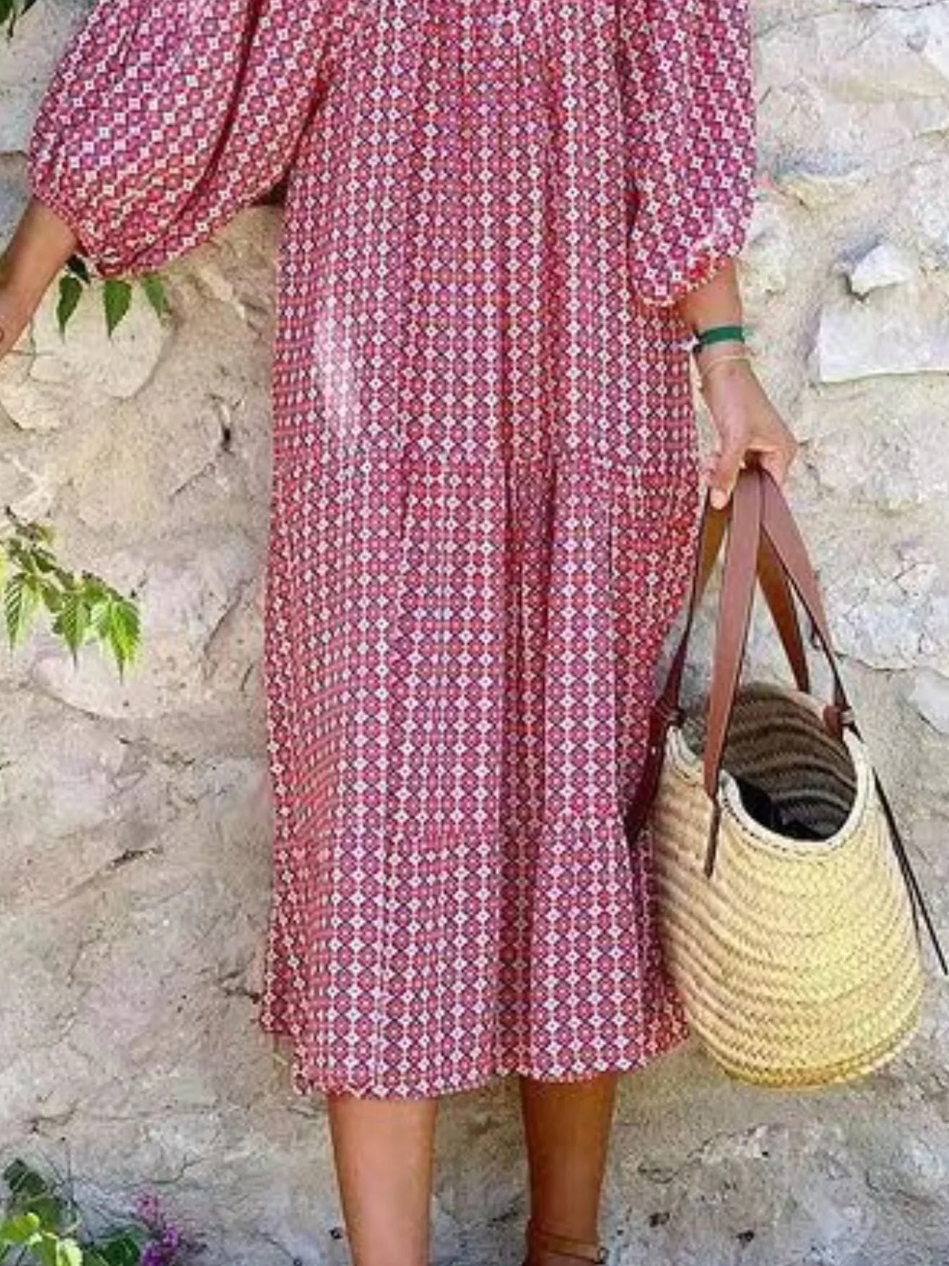 Maxi Dresses Colorful Printed V-Neck Balloon Short Sleeve Ruffled Oversized 85a36f31-6b99-4121-8dc2-4084aaf9647f-Max-Origin Trendsi