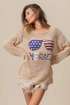 BiBi Knit Top Sequin American Flag Sunglasses Long Sleeve 85a39b8798a145d985afa125101860cd-Max-Origin Trendsi