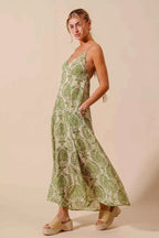 SO ME Floral Summer Maxi Flowy Dress sage Green Damask Backless Tied 85ae2681b20c4cac92f890b6d3f315c1-Max-Origin Trendsi
