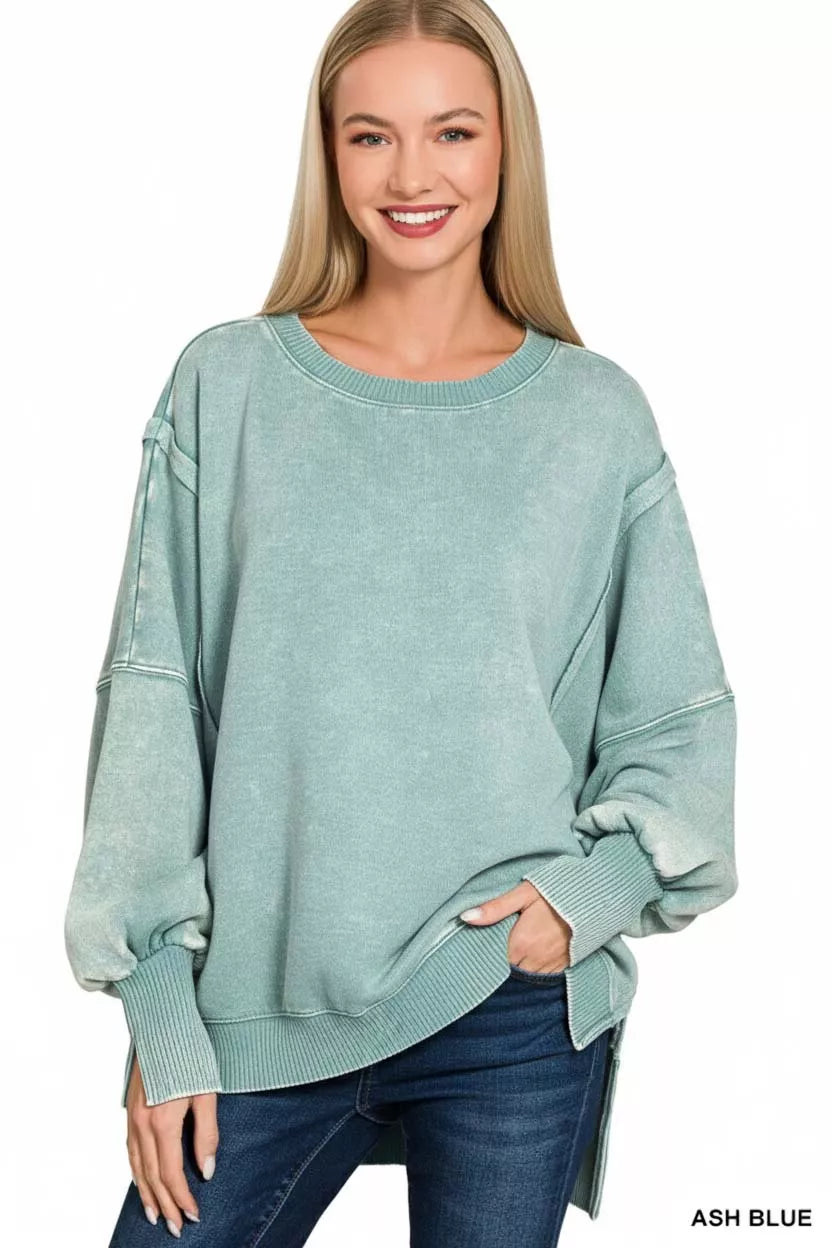 Zenana Womens Fleece Sweatshirt Ash Blue Acid Washed Batwing Sleeve 85af1d49-63d4-4ada-82dc-dac19d8fde26-Max-Origin Trendsi