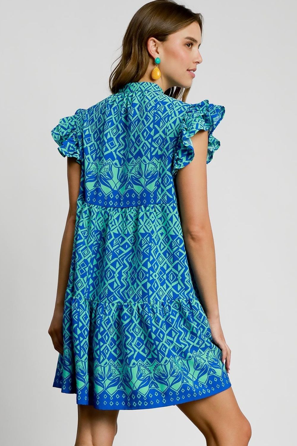 Umgee Mini Shirt Dress Blue Floral Mixed Print Buttoned Short Sleeve 85b38f3c-2bd9-4366-8a52-872db3a43de9-Max Trendsi