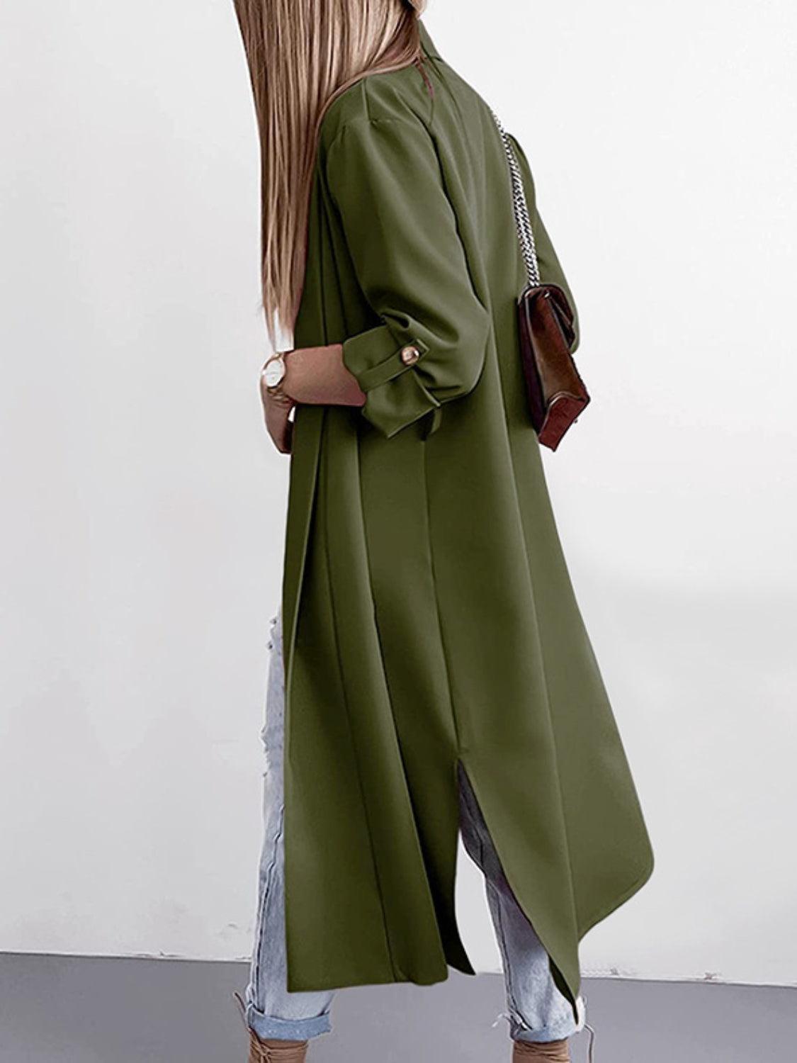 Trench Coat Slit Open Front Roll-Tab Sleeve Outwear 85b94304-a275-4fee-b320-decf98c0d684-Max Trendsi
