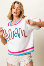 BiBi Sweater White with Metallic Letter Short Puff Sleeve Pullover 85bb75d9cbba4818890d1a290d809374-Max-Origin Trendsi