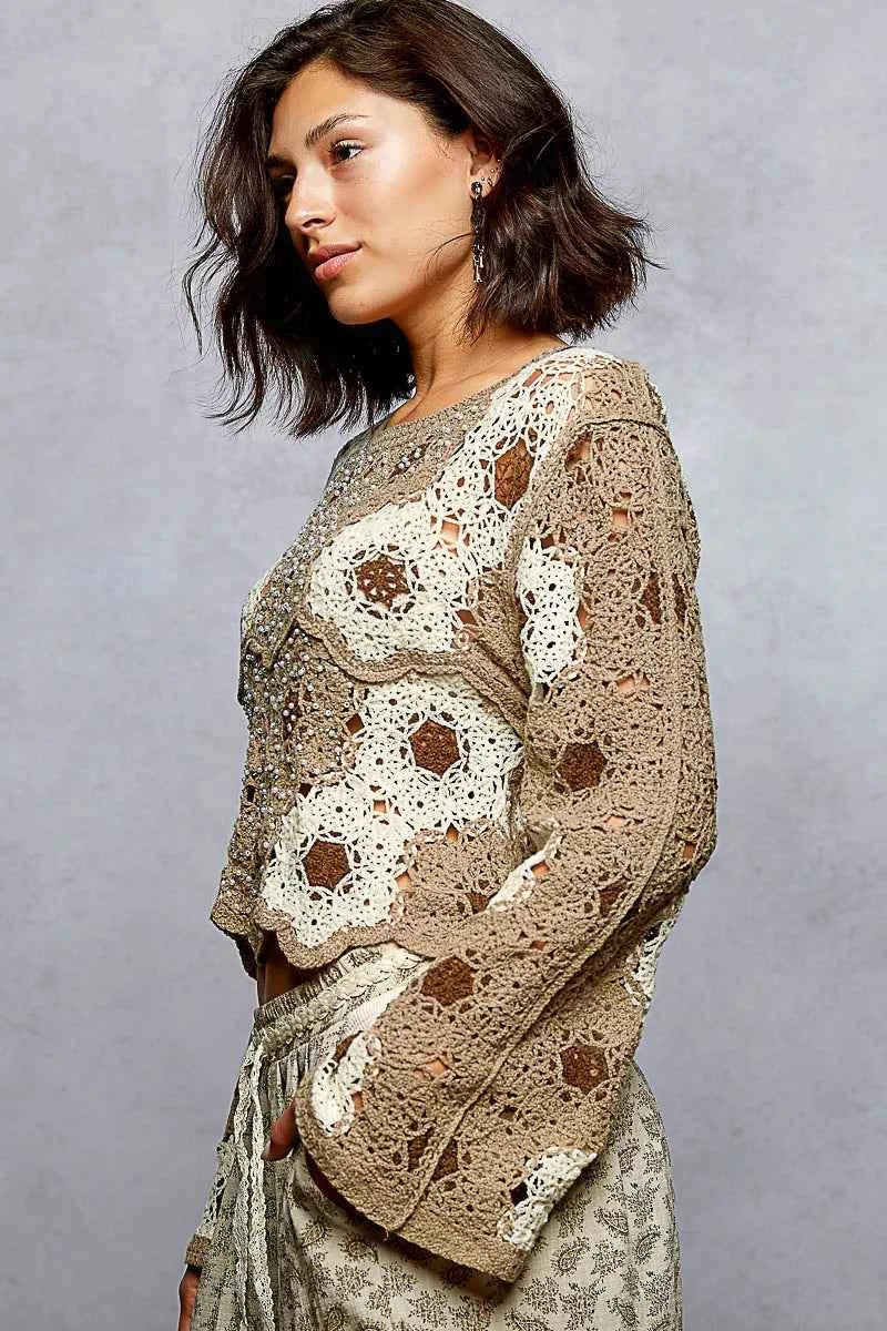 POL Crochet Cropped Top Floral Mocha Weave Pattern with Beads Detail 85c26b3a-4961-441b-90f8-d5383fda180a-Max-Origin Trendsi