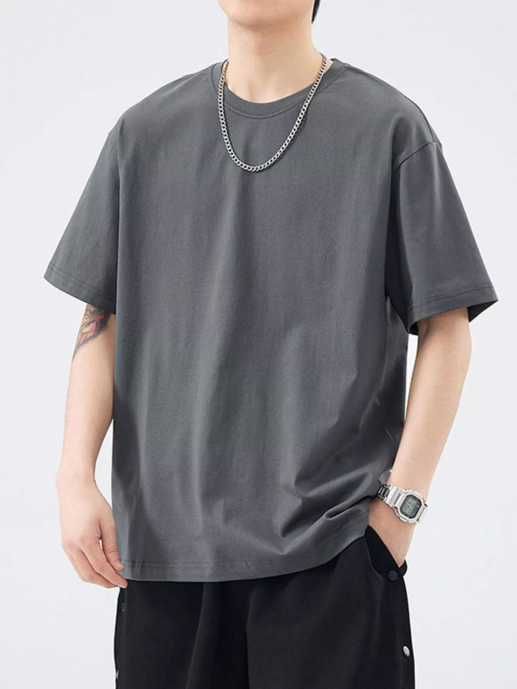 Men's T-Shirt Cotton Solid Round Neck Short Sleeve Oversized Top S-4XL 85cc8954-fe01-49e2-88df-cd52bca61de9-Max-Origin Trendsi