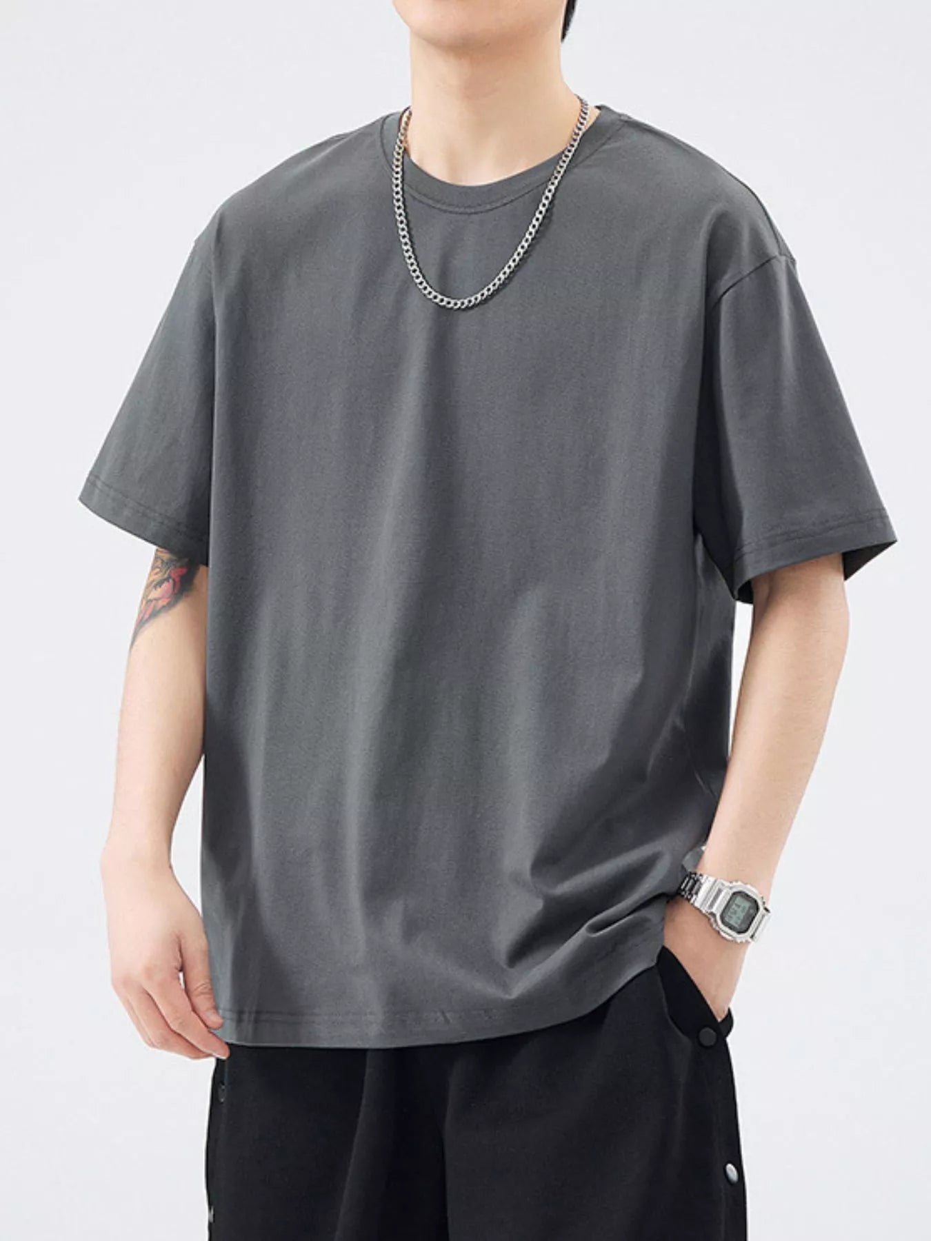 Men's T-Shirt Cotton Solid Round Neck Short Sleeve Oversized Top S-4XL 85cc8954-fe01-49e2-88df-cd52bca61de9-Max-Origin Trendsi