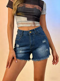 Distressed Frayed Hem Denim Shorts