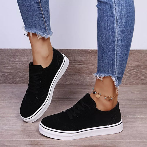 Lace-Up Round Toe Sneakers with PU Leather and Rubber Sole