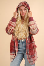 VERY J Fuzzy Plaid Long Sleeve Hooded Jacket Open Pocketed 85f03fb0-7f31-46f9-ae26-3cbaa27f0a97-Max Trendsi