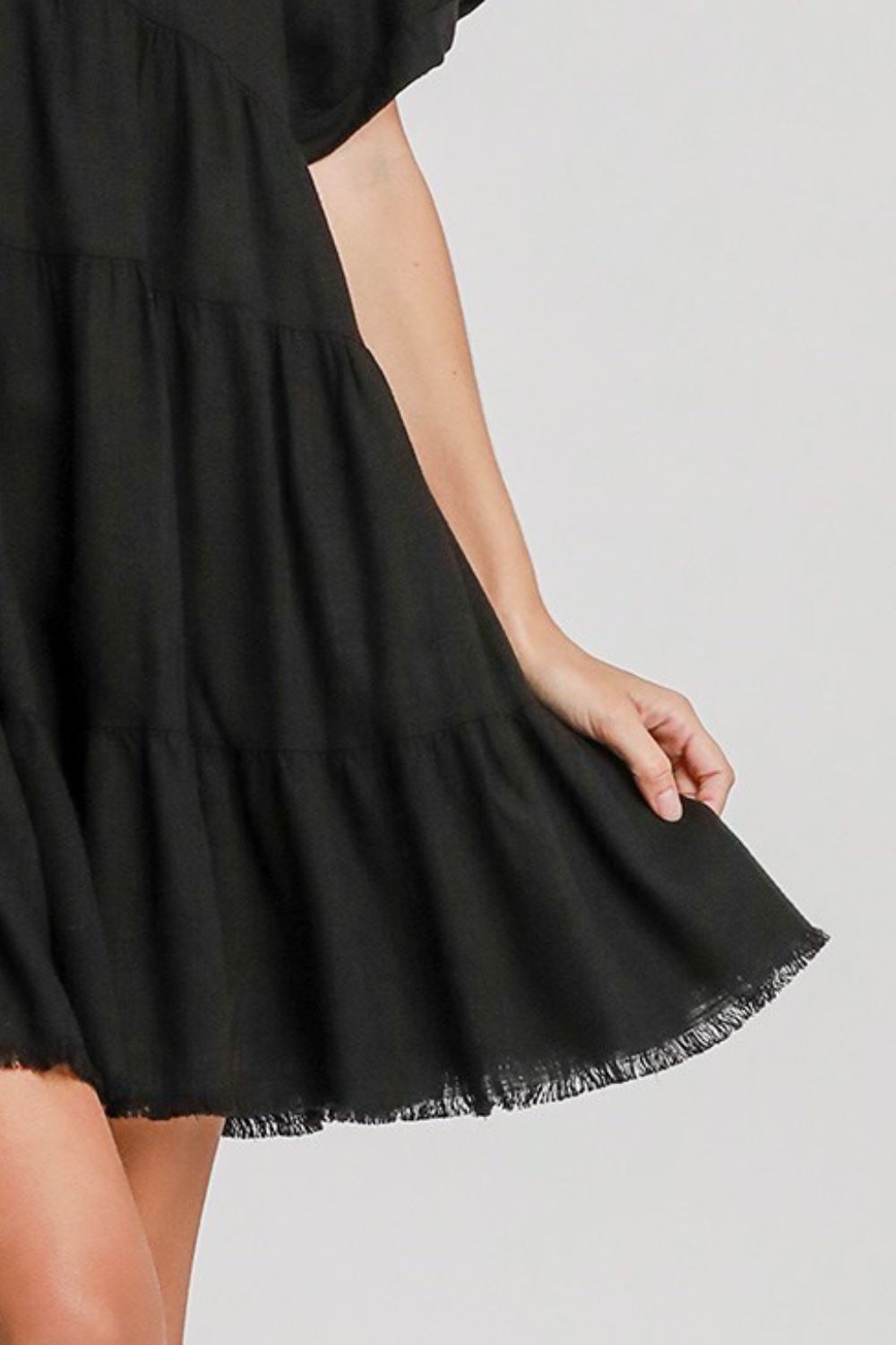 Umgee Mini Dress Black Ruffle Raw Hem Folded Short Sleeve Tiered 85f382a9-c7cc-4479-935f-42e8882e77a5-Max Trendsi