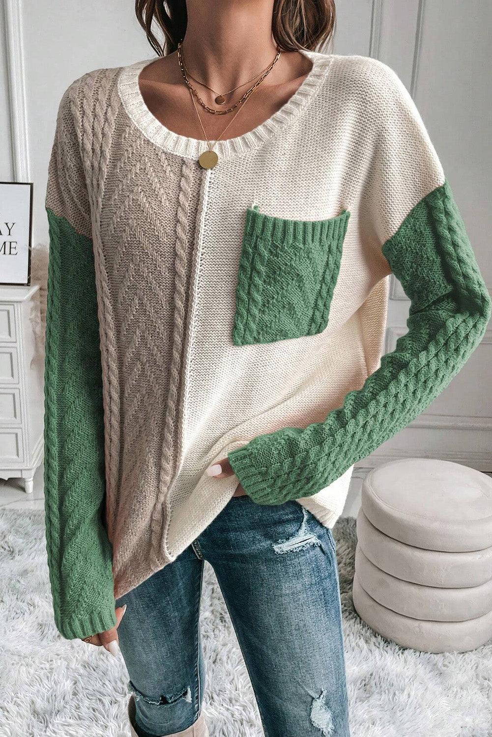 Sweater Color Block Round Neck Long Sleeve Knit pullover 86075dca-abb9-4b41-9041-5daac74d7601-Max Trendsi
