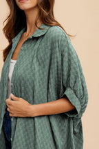 Women's Button Up Shirt Annie Wear Dark Sage Checkered Cotton Half Sleeve 860ca019-48a1-4182-84a3-fd1858b35460-Max Trendsi