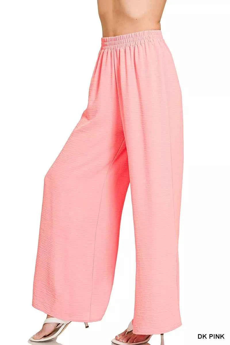 Zenana Woven Airflow Elastic Waistband Pants