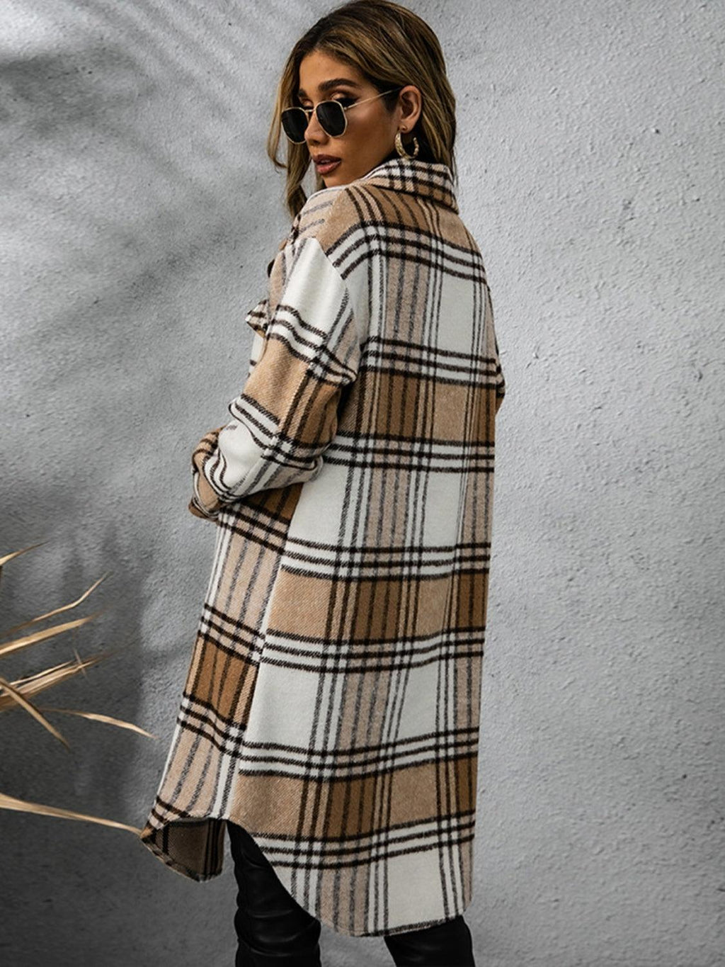 Plaid Coat Collared Neck Long Sleeve Pocketed Outwear 8619083b-b398-468a-a015-2835c959f827-Max Trendsi