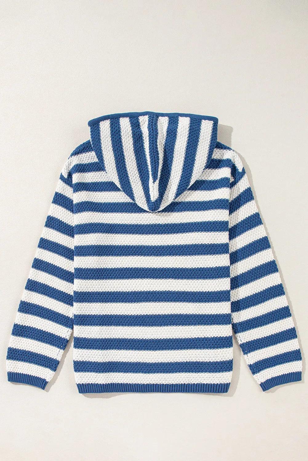 Striped Cotton Blend Knit Sweater Long Sleeve Hooded Knitwear 86341b12-2e0d-47b8-901f-d6cd0f6beb74-Max Trendsi