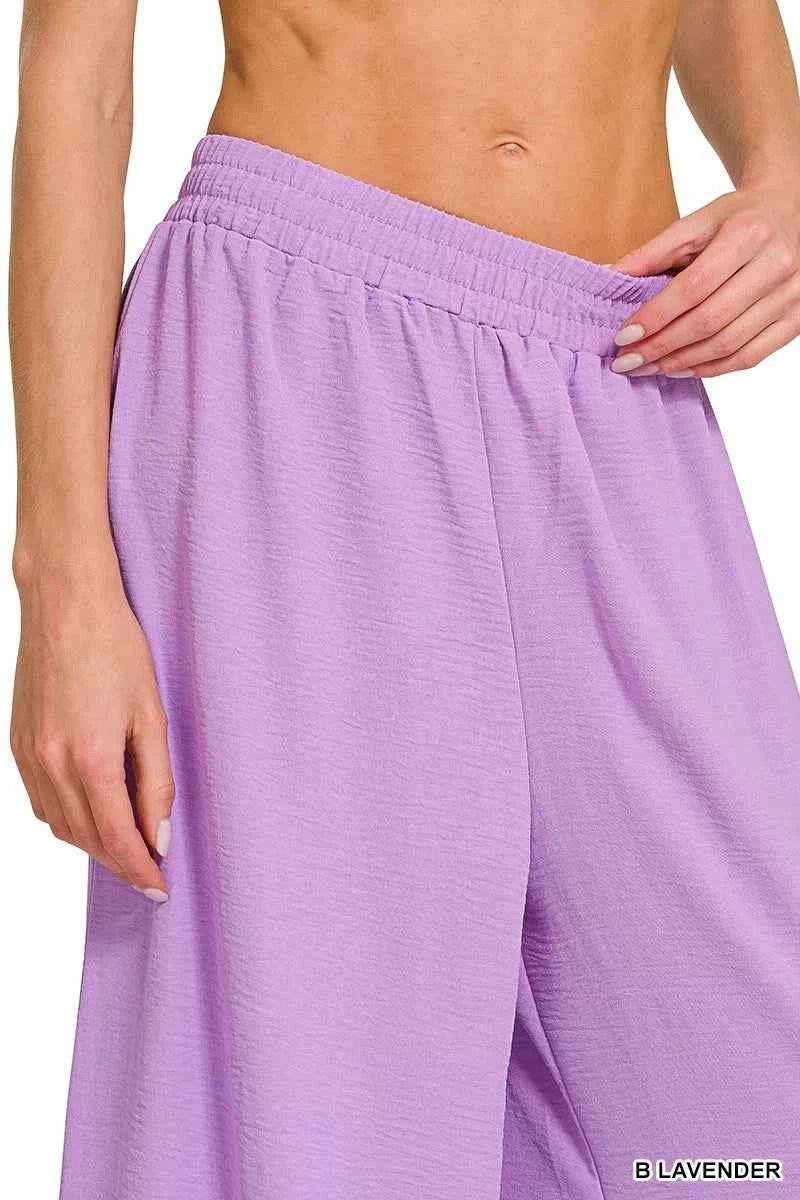 Zenana Woven Airflow Twisted Top & Wide Leg Pants Set