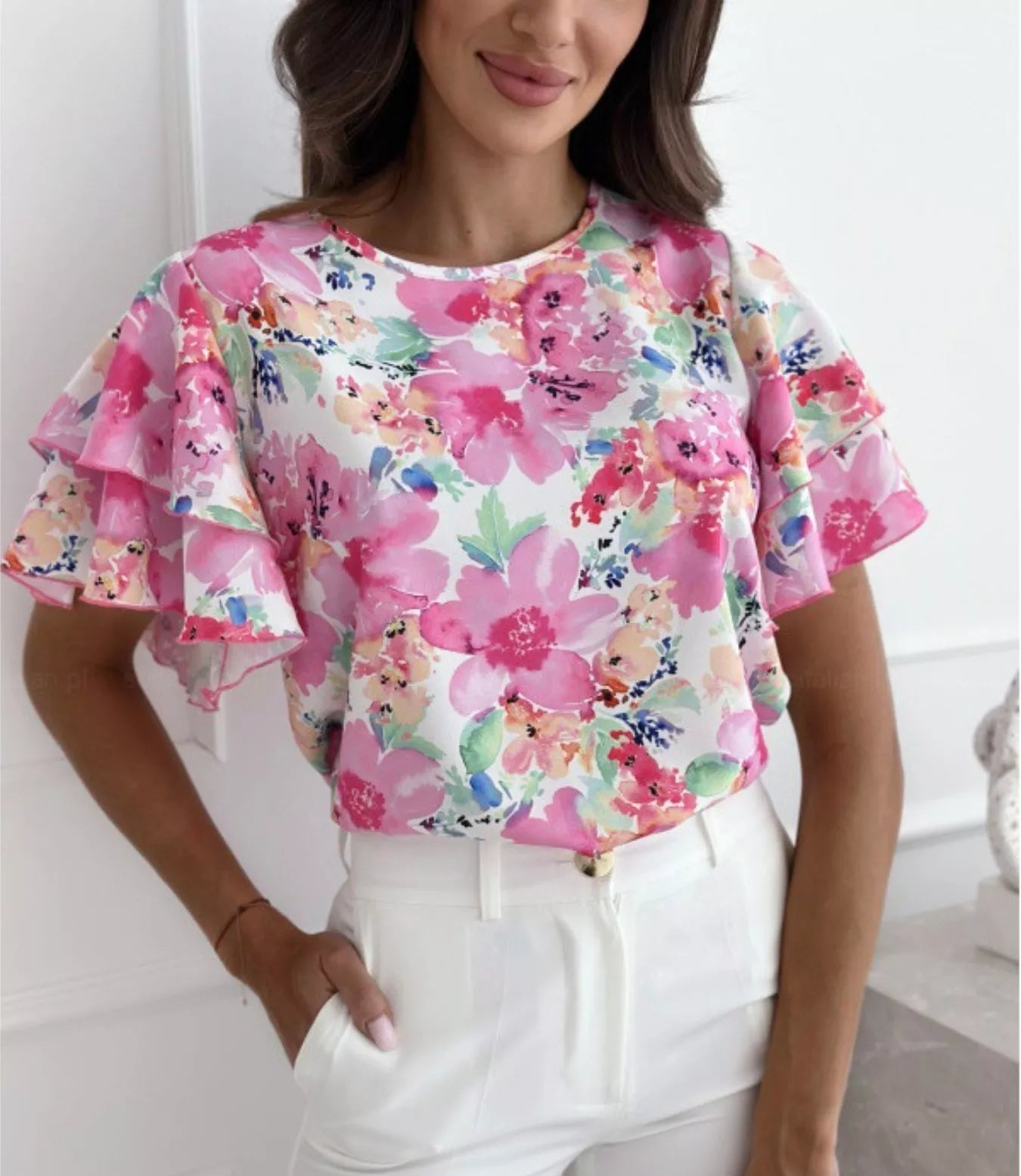 Floral Print Ruffle Sleeve Blouse