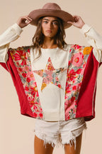 BiBi Sweatshirt Floral Print Mixed Star Patch Round Neck Top 8635f20b8928496e9be54a7773ae85ea-Max-Origin Trendsi