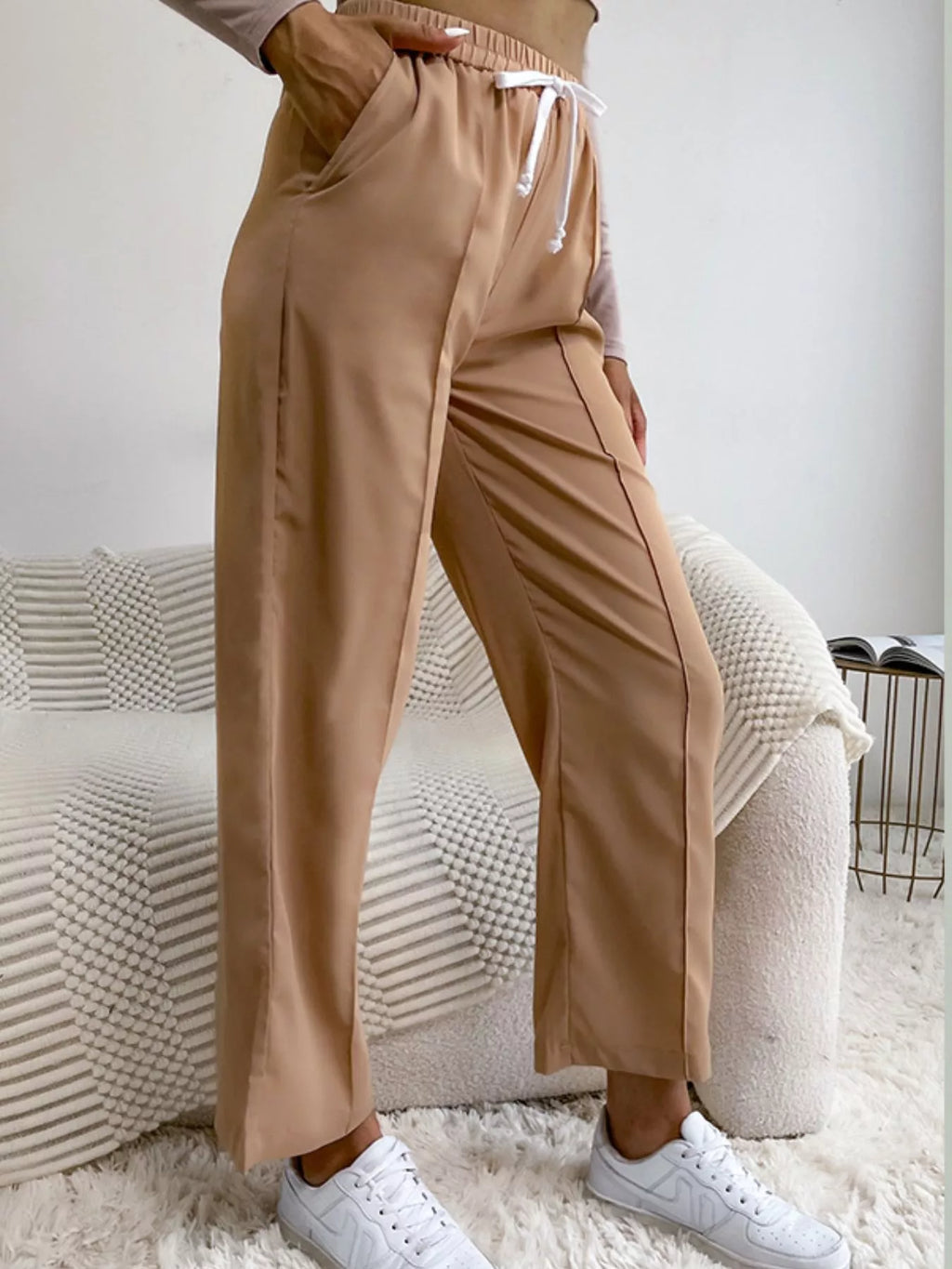 Women's Casual Pants Wide Leg Camel Drawstring Waist Trousers 86382df4-697e-4ae5-aa8e-a513aa654577-Max-Origin Trendsi