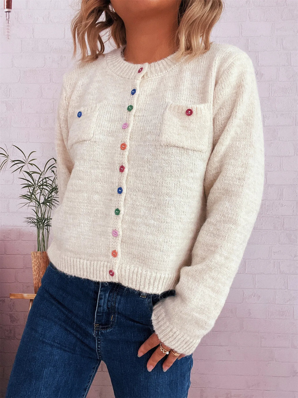 Women's Cardigan Colorful Button-Up Ribbed Hem with Chest Pocket 8638ed30c39840d78cb2c0e328411e5f-Max-Origin Trendsi