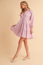 Aemi + Co Mini Dress Cotton Notched Balloon 3/4 Sleeve Lilac Ruffle Tiered 86550312-506d-4203-8302-1ed7b66a1d4e-Max Trendsi