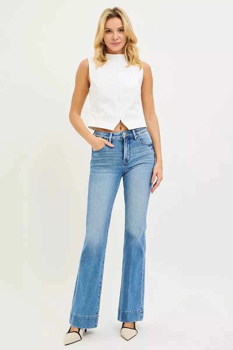RISEN Women Mid Rise Flare Jeans Tummy Control 4 Way Stretch Denim Pants 865ab8ad1bd2448eac78625fe9986532-Max-Origin Trendsi