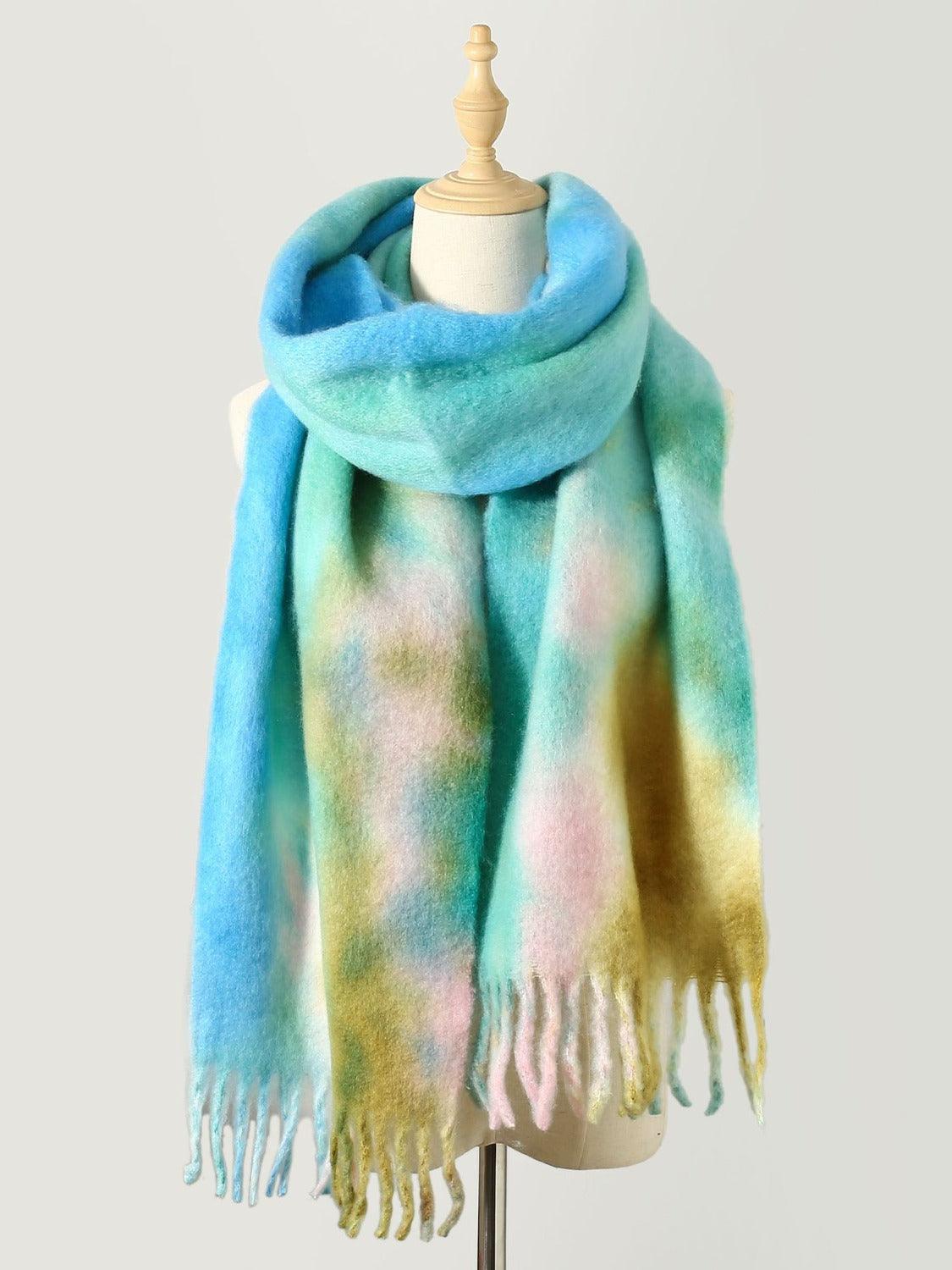 Fringe Scarf Colorful Tie-Dye Polyester Long Scarves Pastel Blue One Size 86802f92-b382-443b-9a3c-f567bfc64733-Max Trendsi