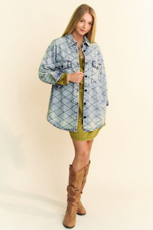 Denim Shacket Davi & Dani Light Blue Diamond Quilted Curved Hem 86828401-8ee9-4116-9d85-0d05af0decef-Max Trendsi