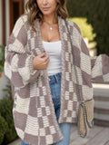 Plaid Cardigan Knit Oversized Open Front Long Sleeve Knitwear Mocha 868b39e1-d725-4938-8451-36b4dd31cbb2-Max Trendsi