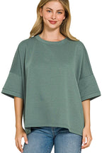 Zenana Plus Size Full-Length Scuba Fabric Round Neck Top with Side Slits