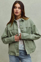 SO ME Womens Denim Shacket Olive Vintage Washed Button Twill Outwear 8698112026cb416f9abb2a7f38e36c9e-Max-Origin Trendsi