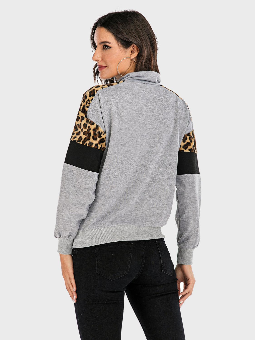 Perfee Sweatshirt Contrast Leopard Half Zip Long Sleeve Tops 869933ea-acc2-49ff-b3f9-0abe9bea0901-Max Trendsi
