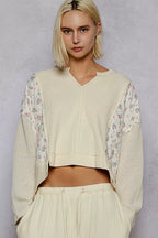 POL Quilted Knit Cropped Top Cream Mix Thermal Floral Pattern with Raw Edge 86b7f0cc-e589-4282-9f27-80e7fa1bdf87-Max-Origin Trendsi